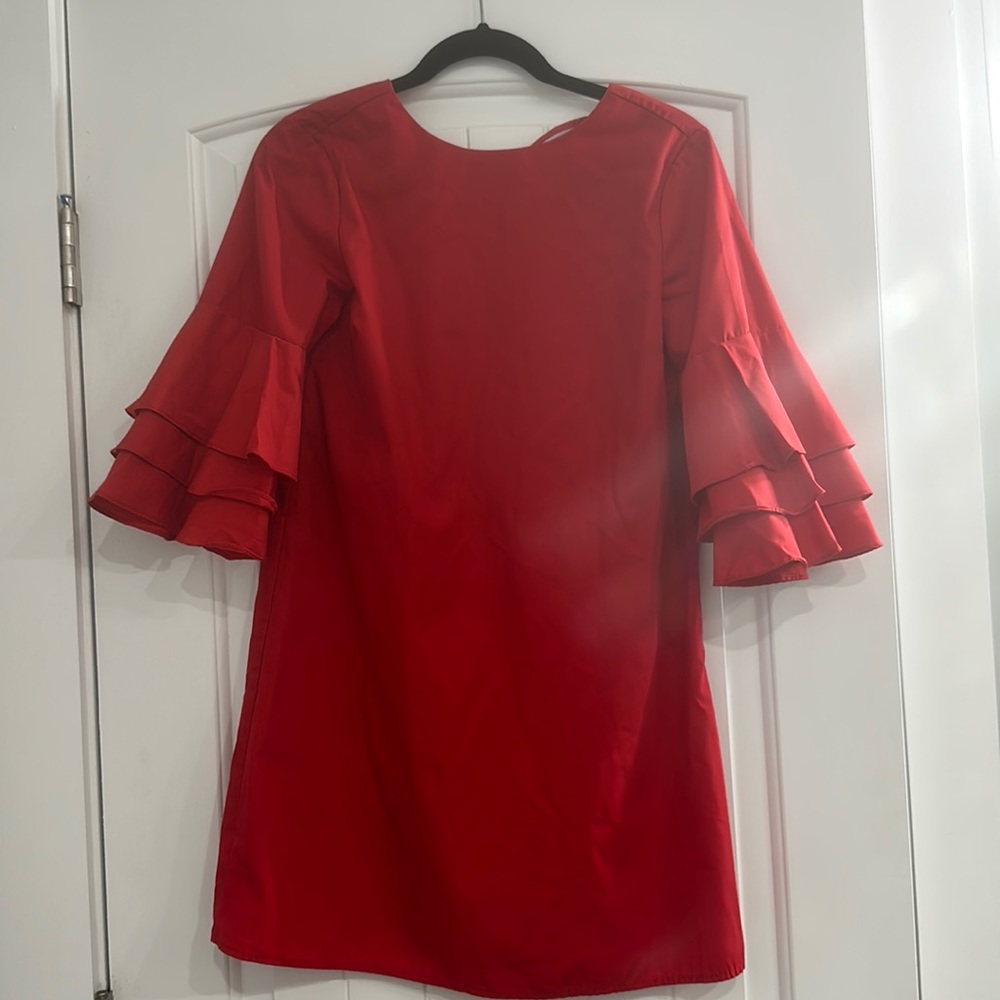 Red bell sleeve dress